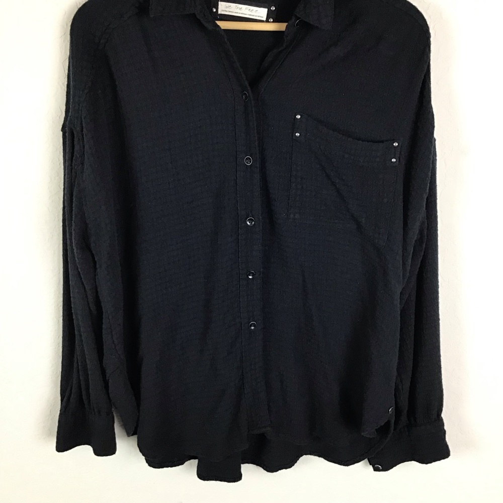 Free People Top XS We The Free Hidden Valley Button Down Oversized Black - Picture 5 of 12